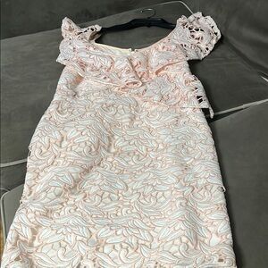 Club Monaco White and Pink Ruffled Sheath Dress